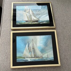 Vintage Nautical 3D Lenticular Framed Wall Art Set- Sailboat 8x10